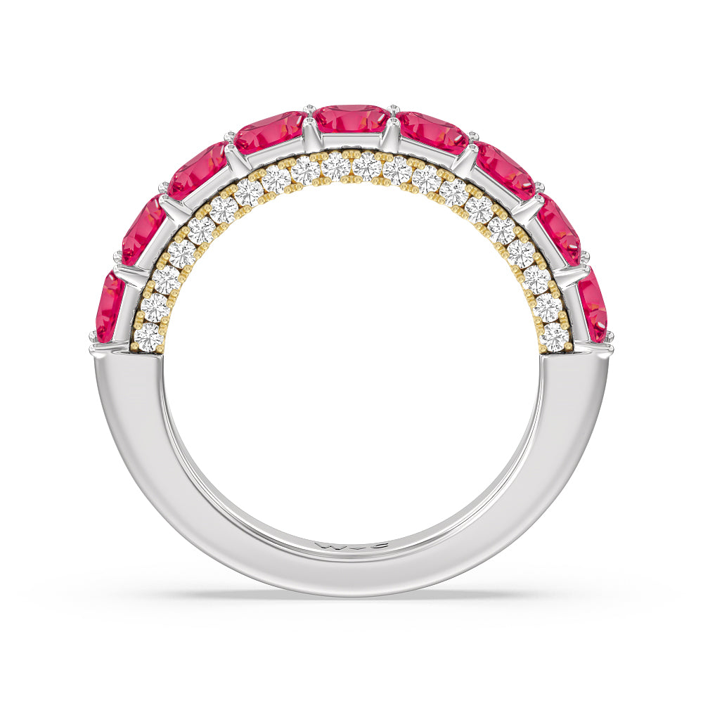 Created Ruby Princess and Diamond Palace Anniversary Ring with 14KT Yellow Gold Cut Diamond in 14KT Yellow Gold view 2
