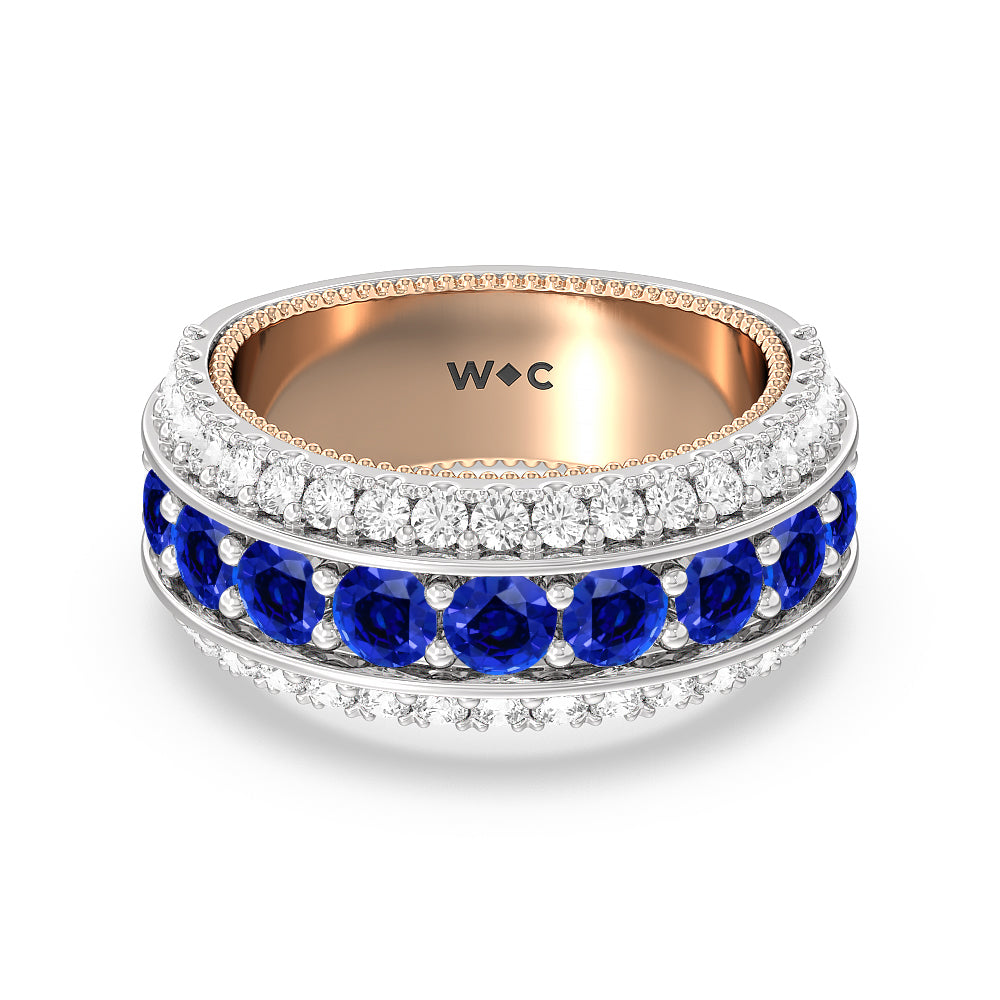 Created Sapphire Cobblestone Anniversary Ring with 14KT Rose Gold Cut Diamond in 14KT Rose Gold view 1
