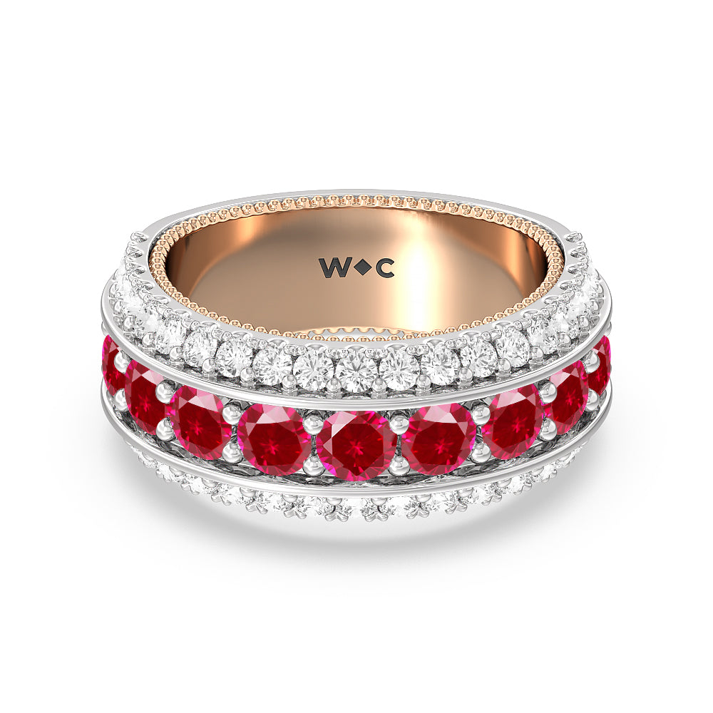 Created Ruby Cobblestone Anniversary Ring with 14KT Rose Gold Cut Diamond in 14KT Rose Gold view 1
