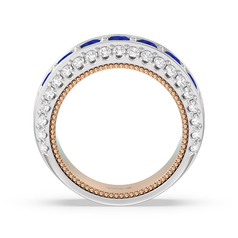 Created Sapphire Cobblestone Anniversary Ring with 14KT Rose Gold Cut Diamond in 14KT Rose Gold view 3
