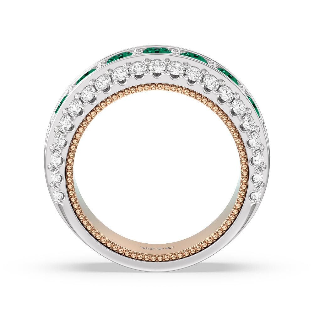 Created Emerald Cobblestone Anniversary Ring with 14KT Rose Gold Cut Diamond in 14KT Rose Gold view 3
