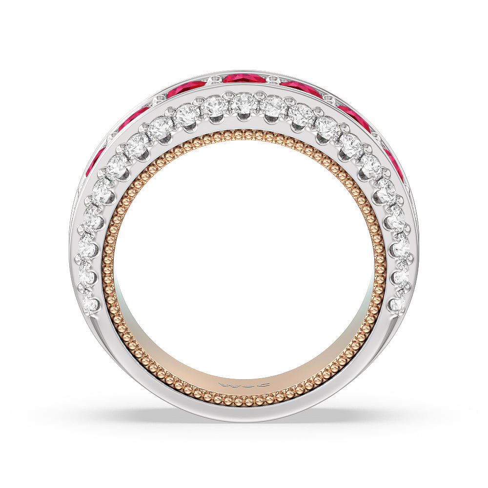 Created Ruby Cobblestone Anniversary Ring with 14KT Rose Gold Cut Diamond in 14KT Rose Gold view 3
