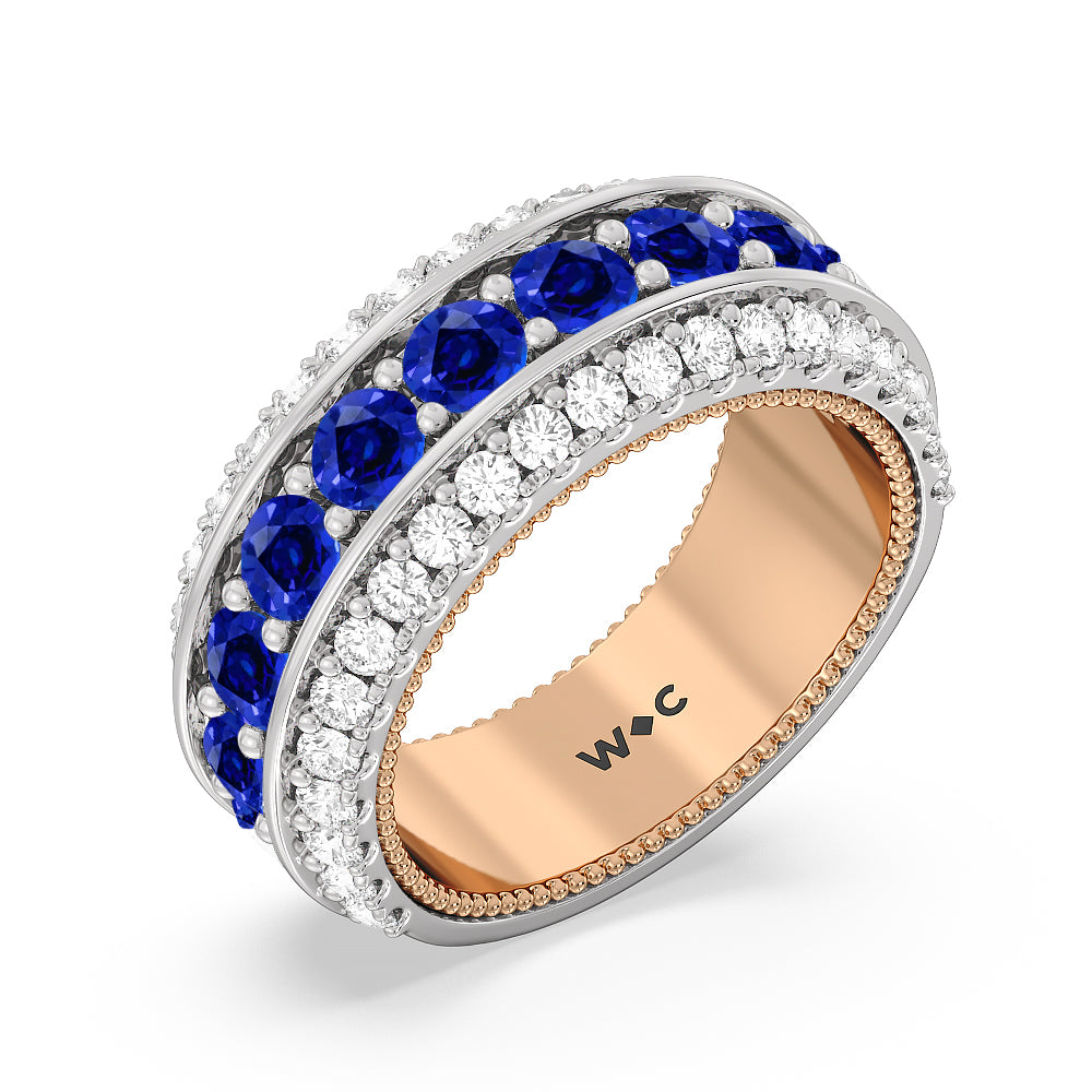 Created Sapphire Cobblestone Anniversary Ring with 14KT Rose Gold Cut Diamond in 14KT Rose Gold view 2
