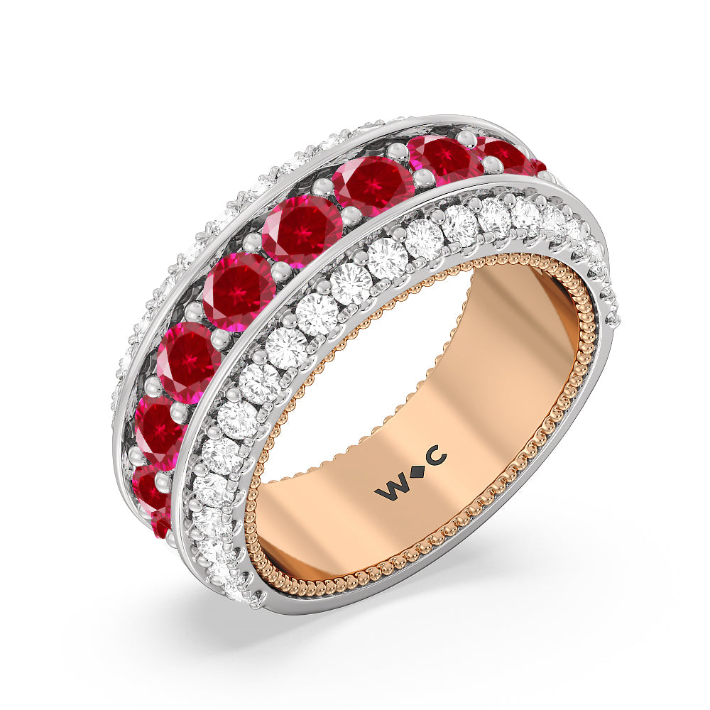 Created Ruby Cobblestone Anniversary Ring with 14KT Rose Gold Cut Diamond in 14KT Rose Gold view 2
