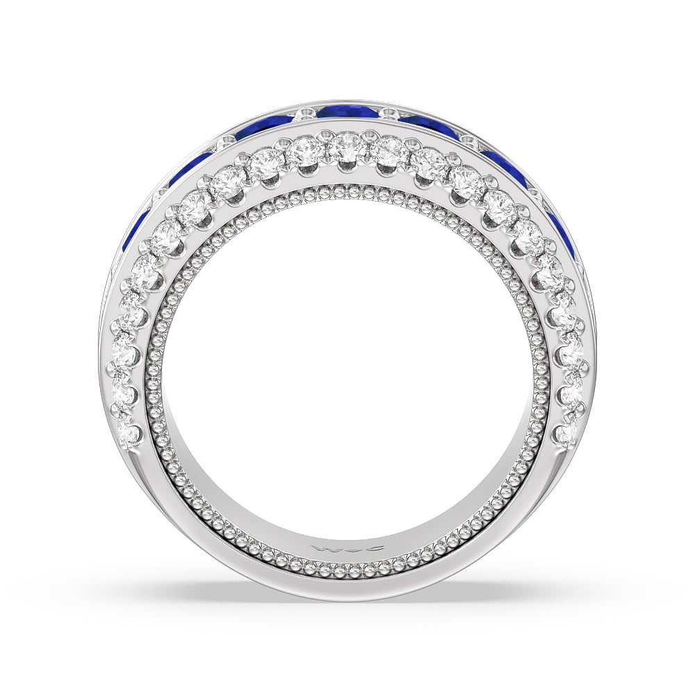 Created Sapphire Cobblestone Anniversary Ring with 14KT White Gold Cut Diamond in 14KT White Gold view 3
