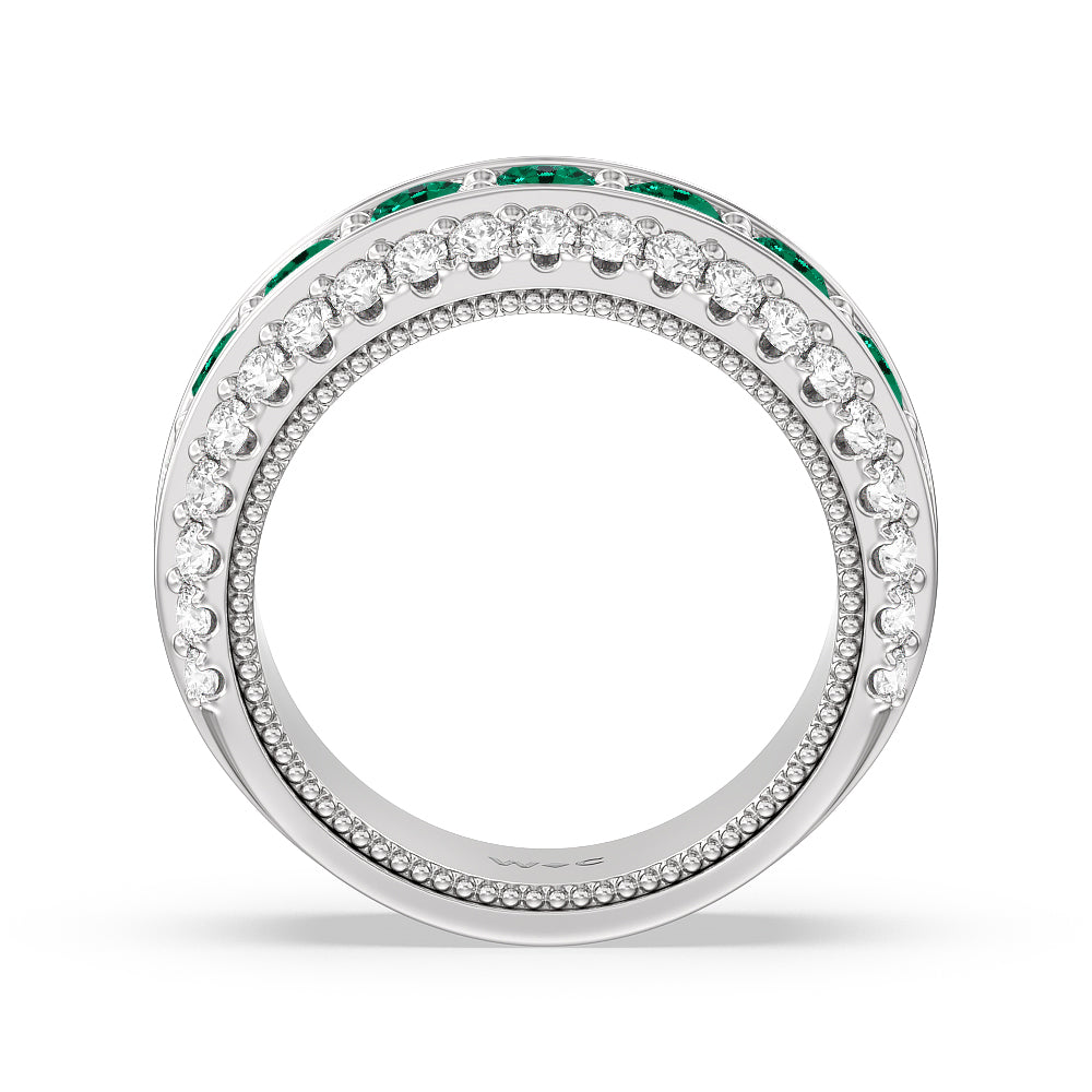 Created Emerald Cobblestone Anniversary Ring Size 7 with 14KT White Gold Cut Diamond in 14KT White Gold view 3
