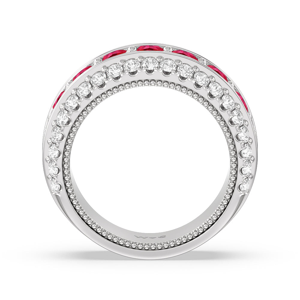 Created Ruby Cobblestone Anniversary Ring with 14KT White Gold Cut Diamond in 14KT White Gold view 3
