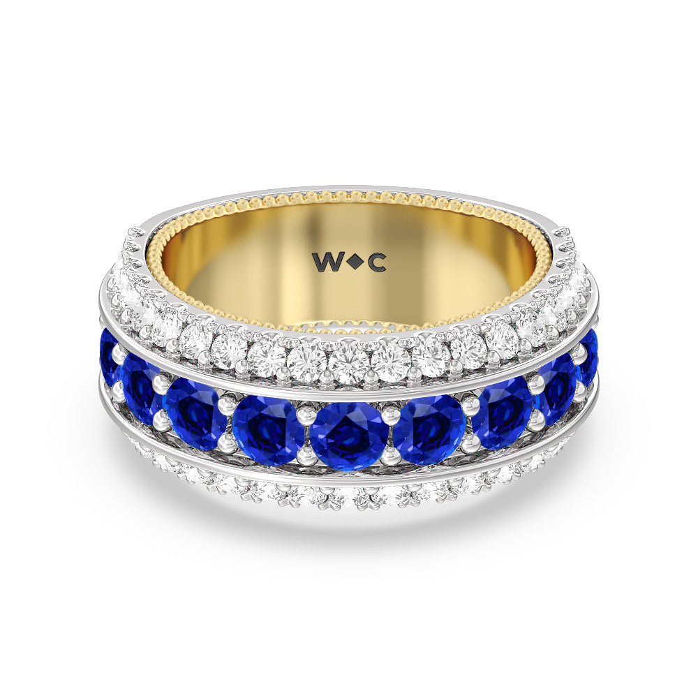 Created Sapphire Cobblestone Anniversary Ring with 14KT Yellow Gold Cut Diamond in 14KT Yellow Gold view 1
