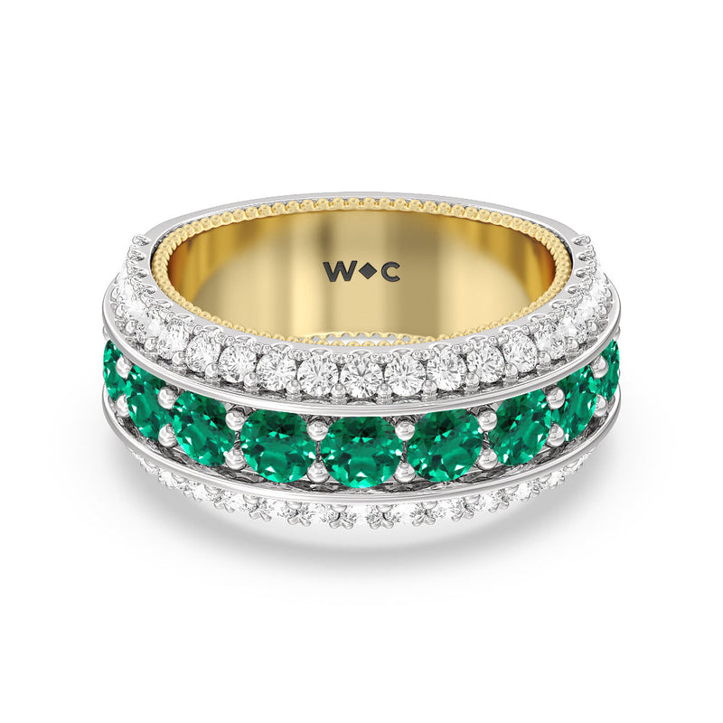 Created Emerald Cobblestone Anniversary Ring