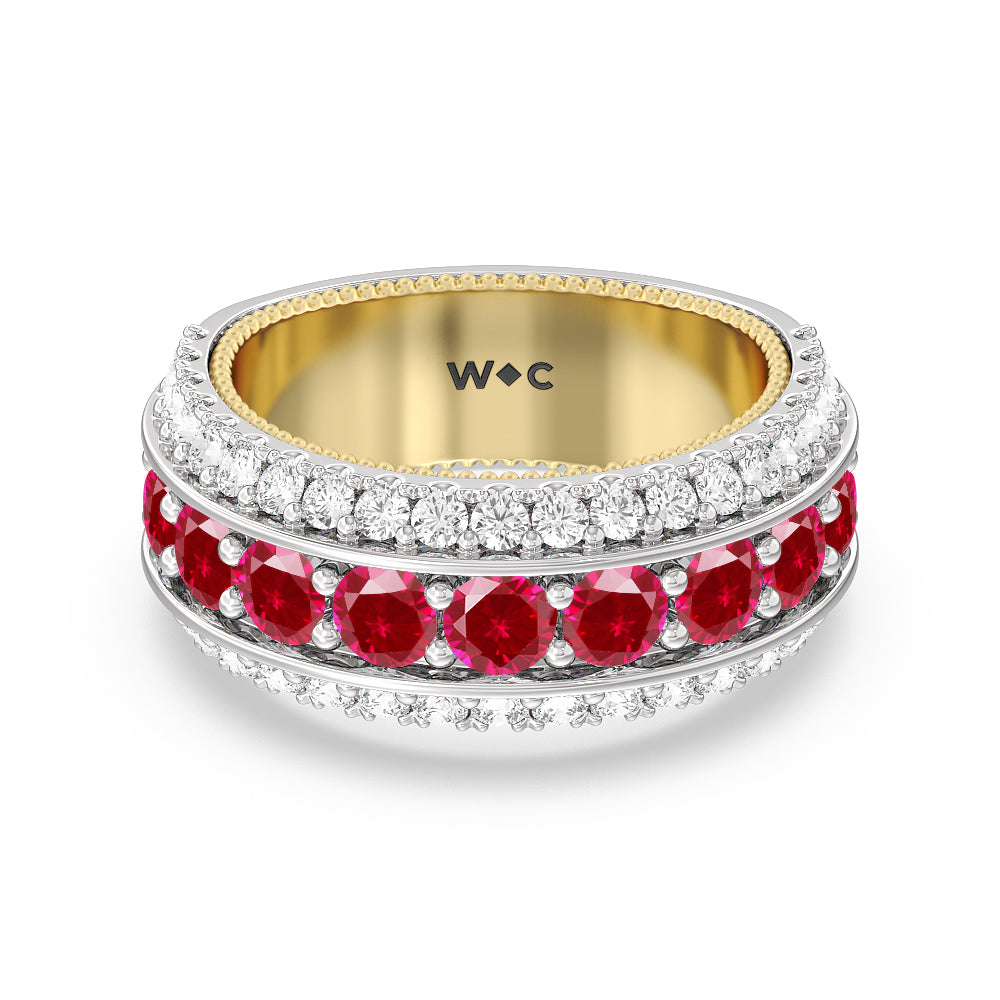 Created Ruby Cobblestone Anniversary Ring with 14KT Yellow Gold Cut Diamond in 14KT Yellow Gold view 1

