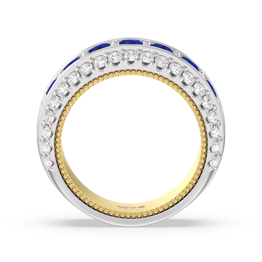 Created Sapphire Cobblestone Anniversary Ring with 14KT Yellow Gold Cut Diamond in 14KT Yellow Gold view 3
