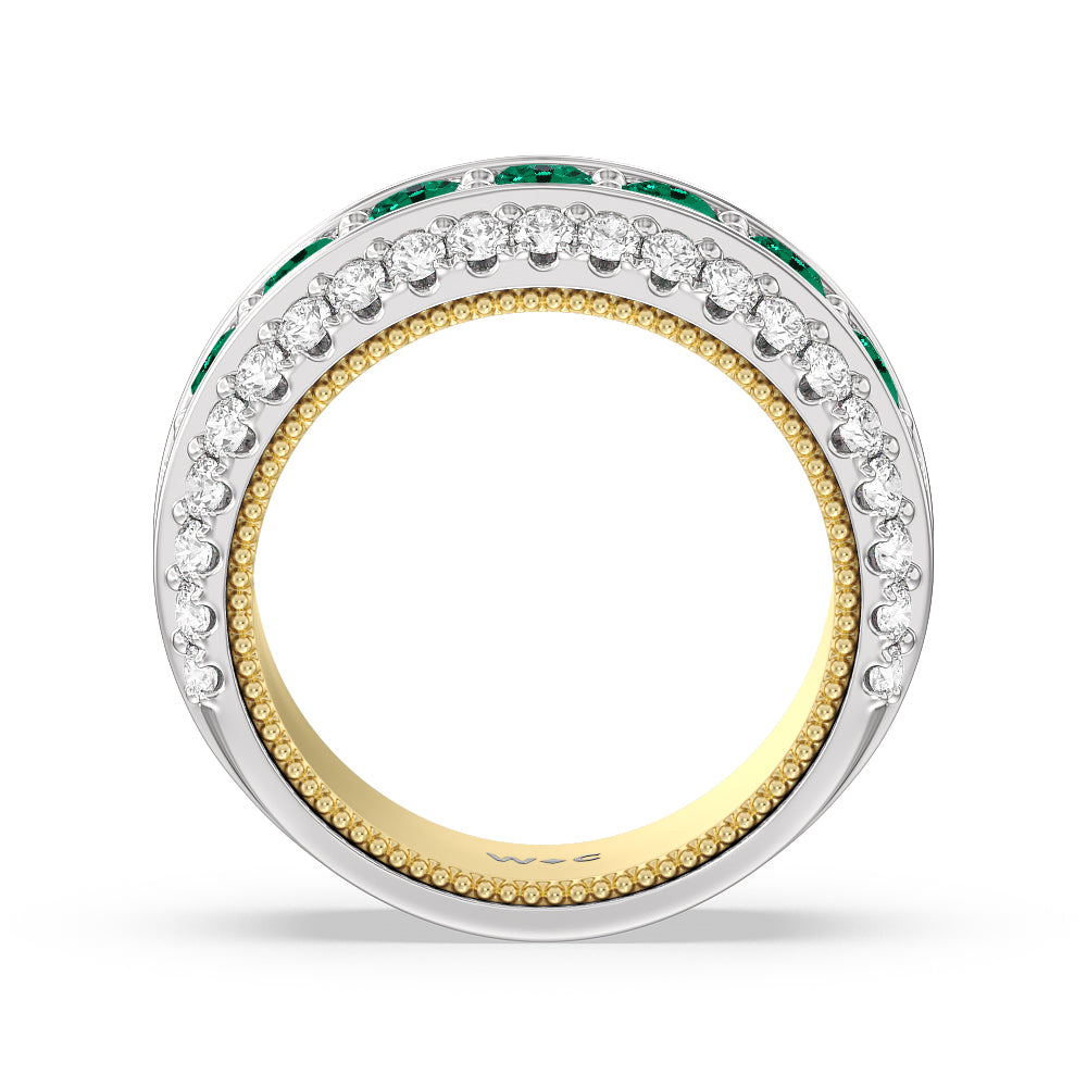 Created Emerald Cobblestone Anniversary Ring with 14KT Yellow Gold Cut Diamond in 14KT Yellow Gold view 3
