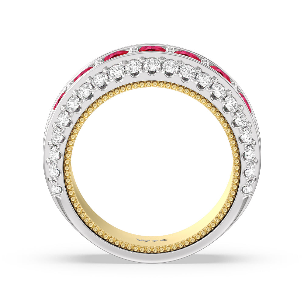Created Ruby Cobblestone Anniversary Ring with 14KT Yellow Gold Cut Diamond in 14KT Yellow Gold view 3
