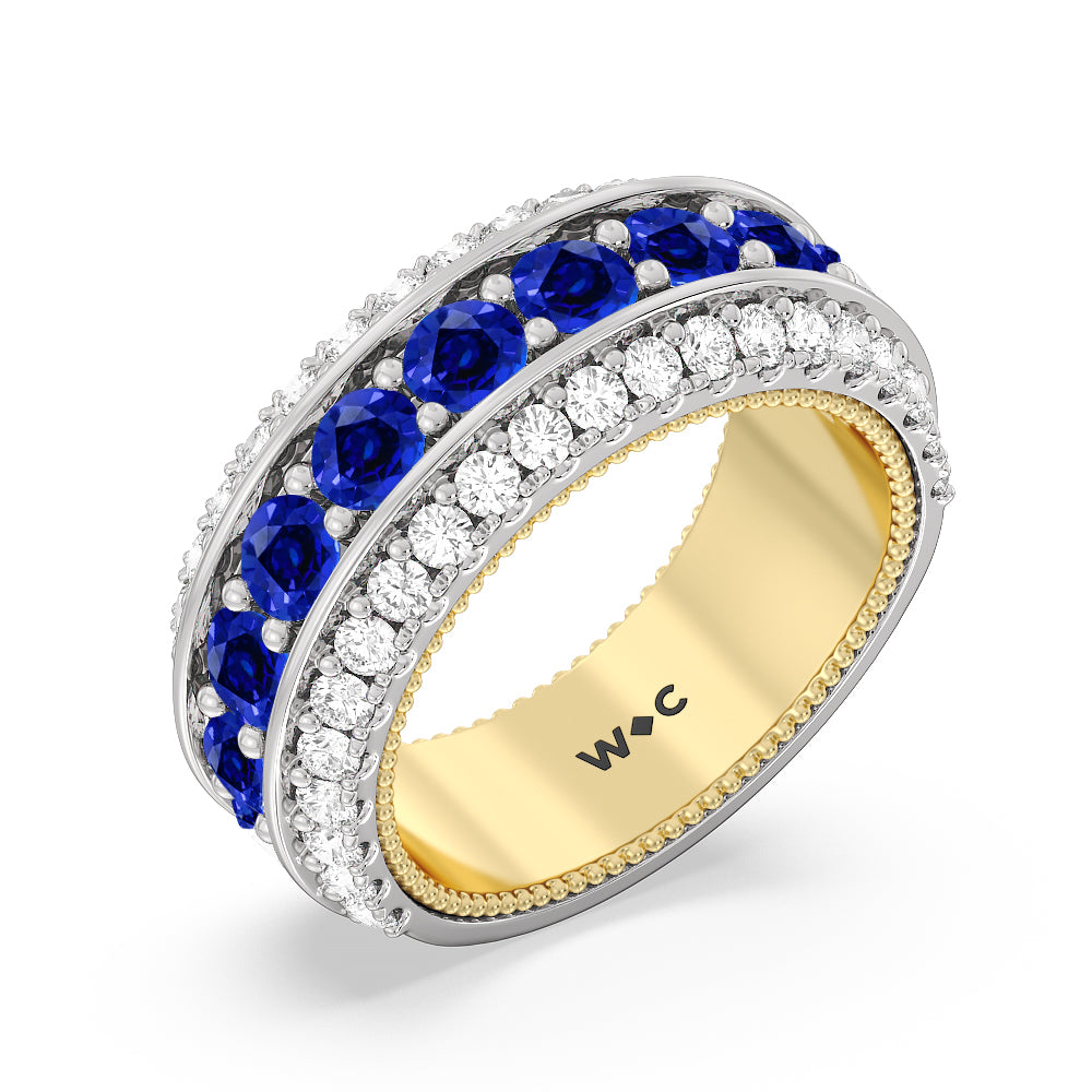 Created Sapphire Cobblestone Anniversary Ring with 14KT Yellow Gold Cut Diamond in 14KT Yellow Gold view 2
