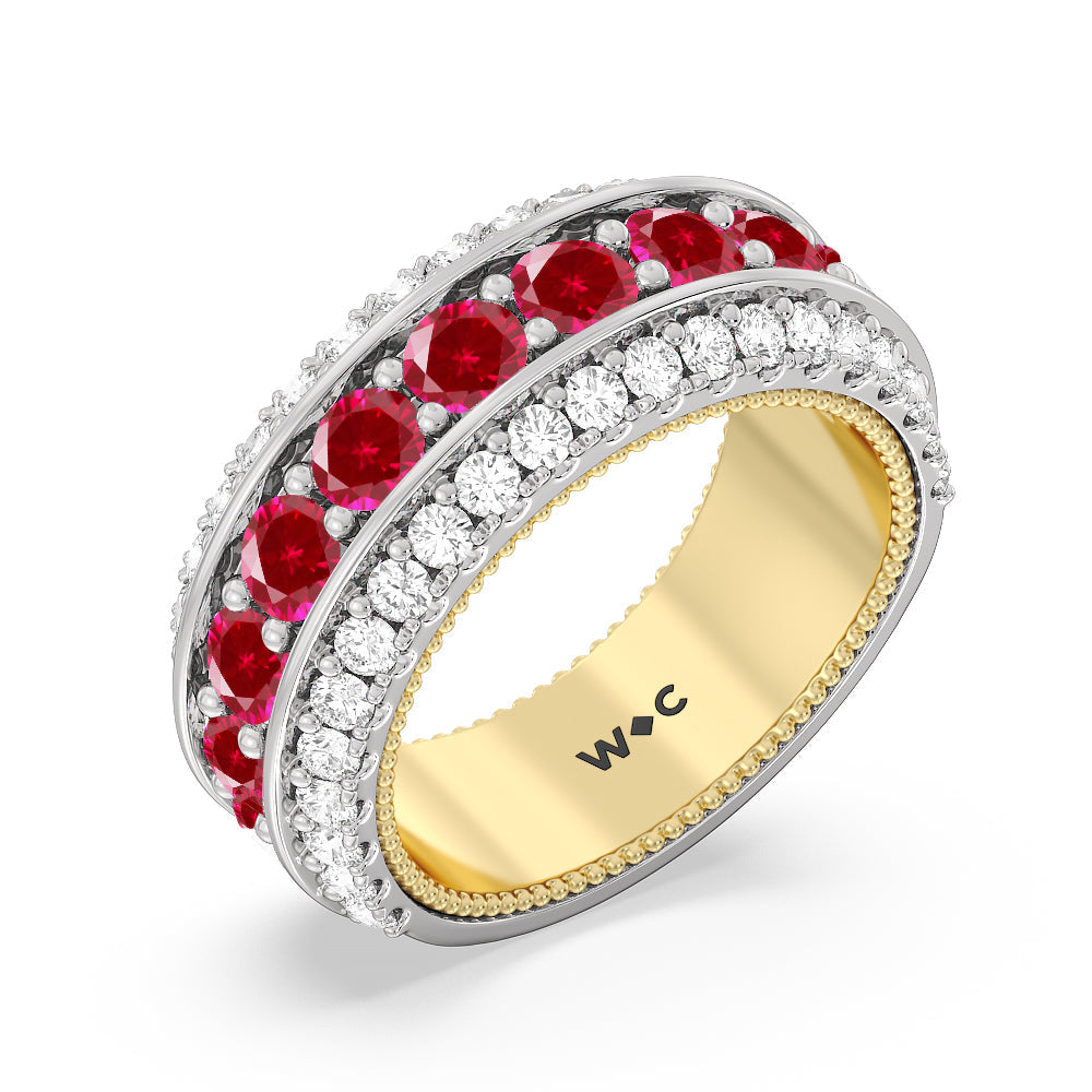 Created Ruby Cobblestone Anniversary Ring with 14KT Yellow Gold Cut Diamond in 14KT Yellow Gold view 2
