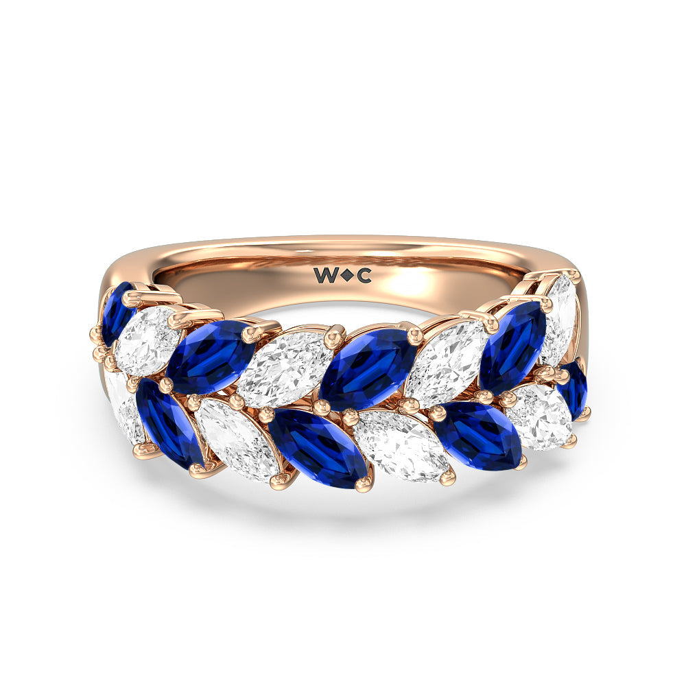Alternate Created Sapphire Marquise and Diamond Edge Anniversary Ring with 14KT Rose Gold Cut Diamond in 14KT Rose Gold view 1
