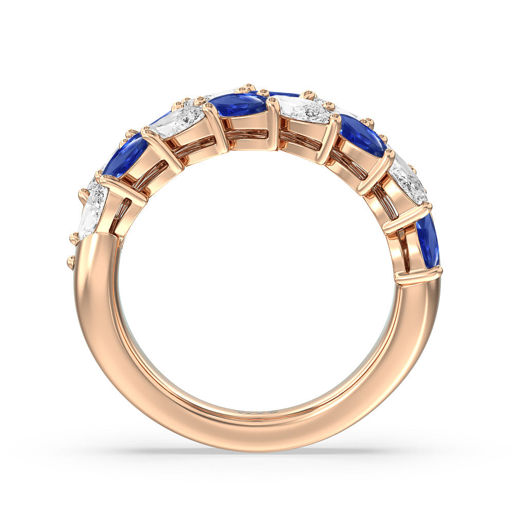 Alternate Created Sapphire Marquise and Diamond Edge Anniversary Ring with 14KT Rose Gold Cut Diamond in 14KT Rose Gold view 3
