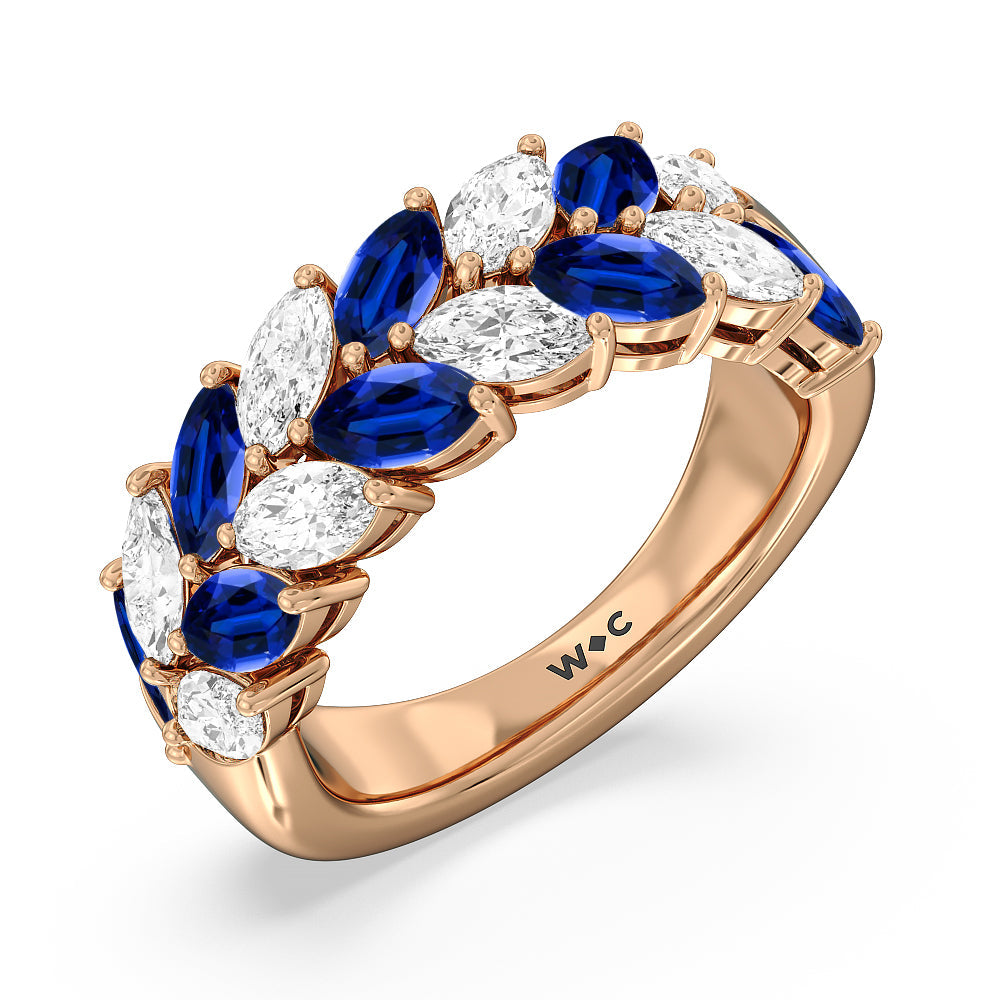 Alternate Created Sapphire Marquise and Diamond Edge Anniversary Ring with 14KT Rose Gold Cut Diamond in 14KT Rose Gold view 2
