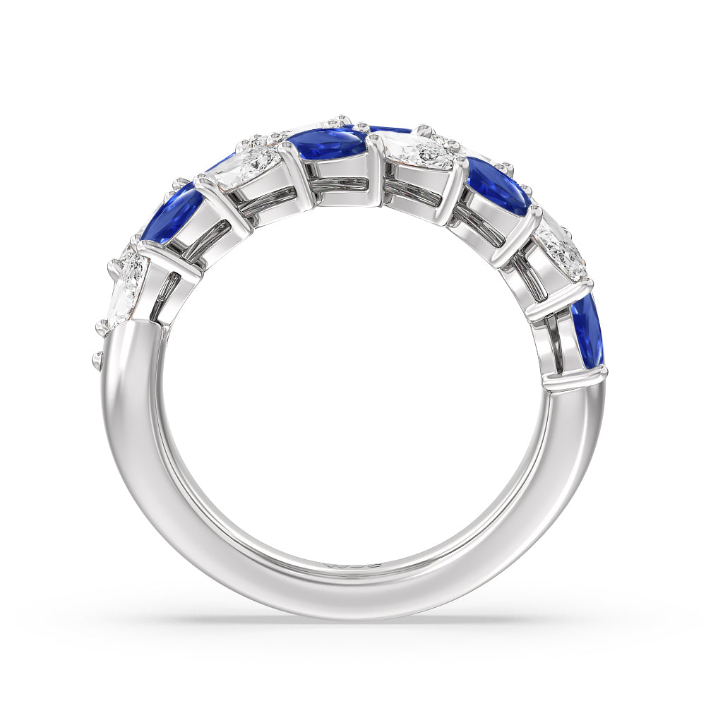 Alternate Created Sapphire Marquise and Diamond Edge Anniversary Ring with 14KT White Gold Cut Diamond in 14KT White Gold view 3
