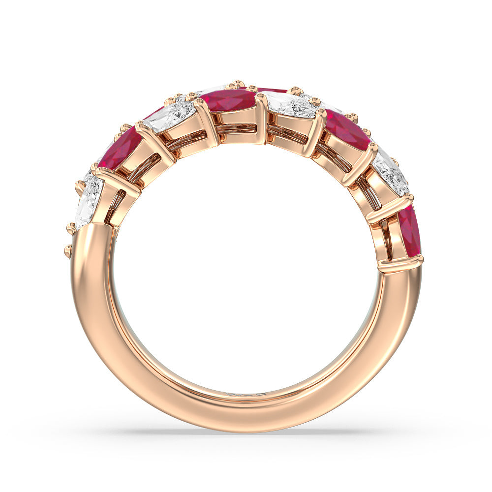 Alternate Created Ruby Marquise and Diamond Edge Anniversary Ring with 14KT Rose Gold Cut Diamond in 14KT Rose Gold view 3
