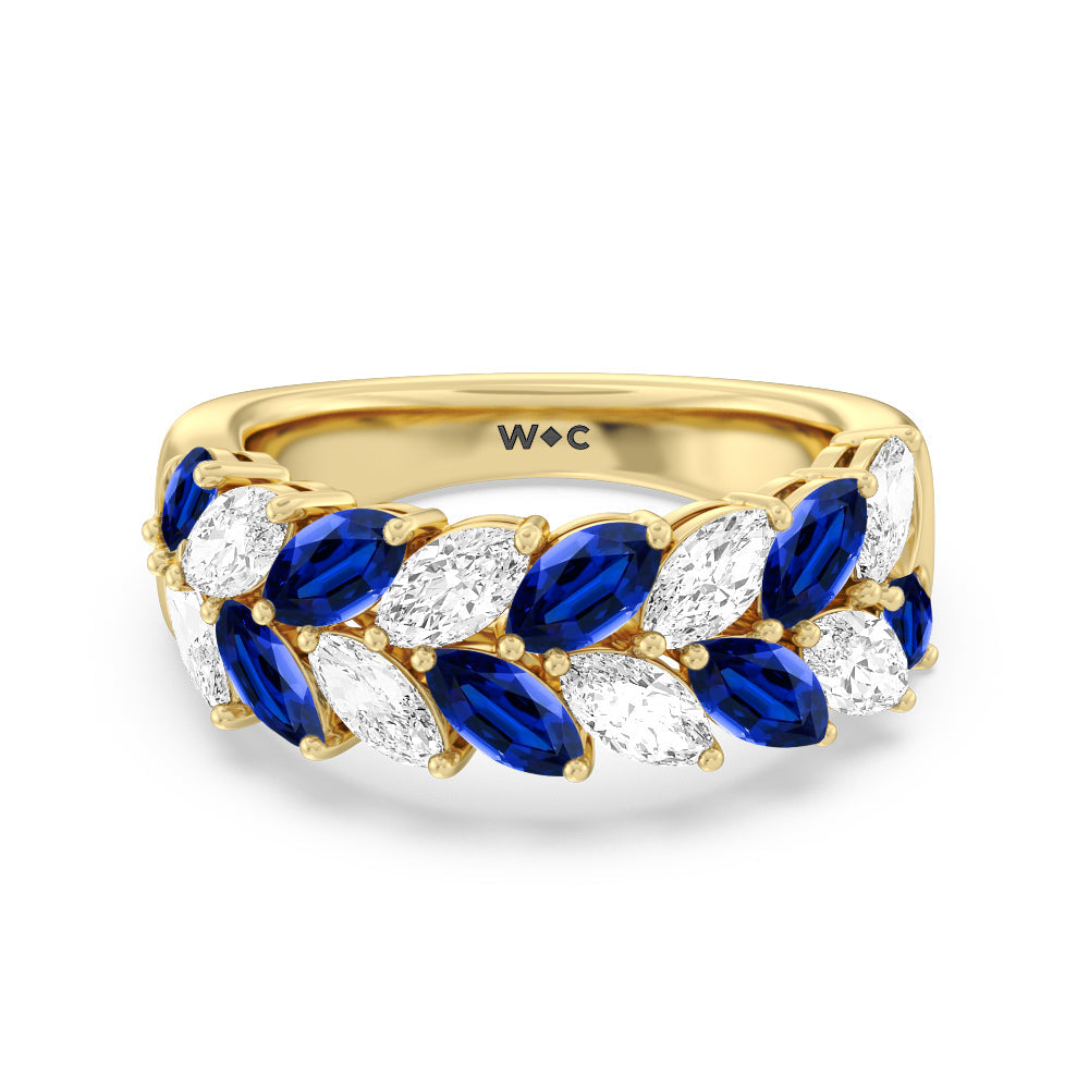 Alternate Created Sapphire Marquise and Diamond Edge Anniversary Ring with 14KT Yellow Gold Cut Diamond in 14KT Yellow Gold view 1
