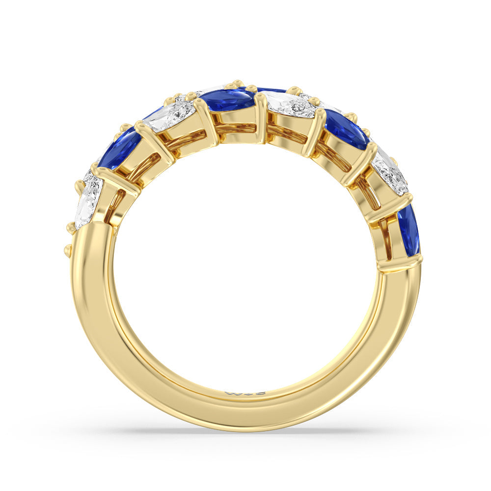 Alternate Created Sapphire Marquise and Diamond Edge Anniversary Ring with 14KT Yellow Gold Cut Diamond in 14KT Yellow Gold view 3
