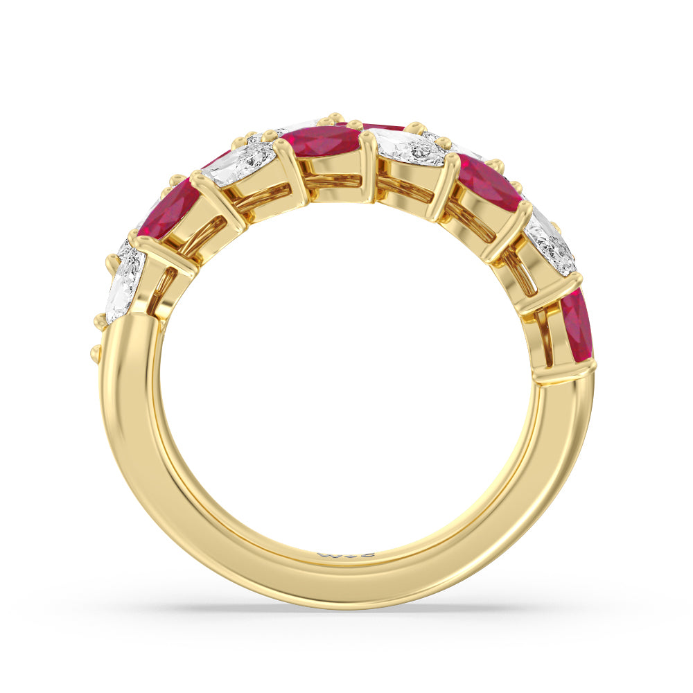 Alternate Created Ruby Marquise and Diamond Edge Anniversary Ring with 14KT Yellow Gold Cut Diamond in 14KT Yellow Gold view 3
