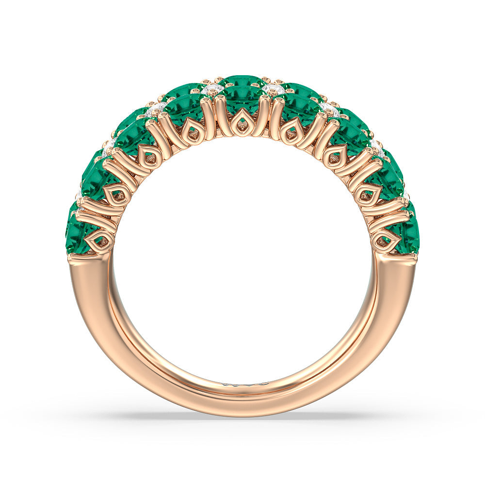 Created Emerald and Diamond High Line Anniversary Ring with 14KT Rose Gold Cut Diamond in 14KT Rose Gold view 3
