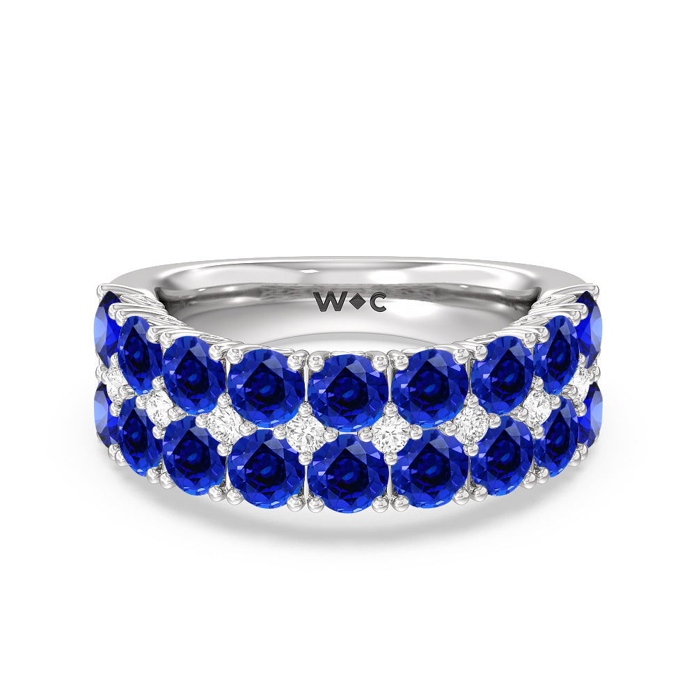 Created Sapphire and Diamond High Line Anniversary Ring with 14KT White Gold Cut Diamond in 14KT White Gold view 1

