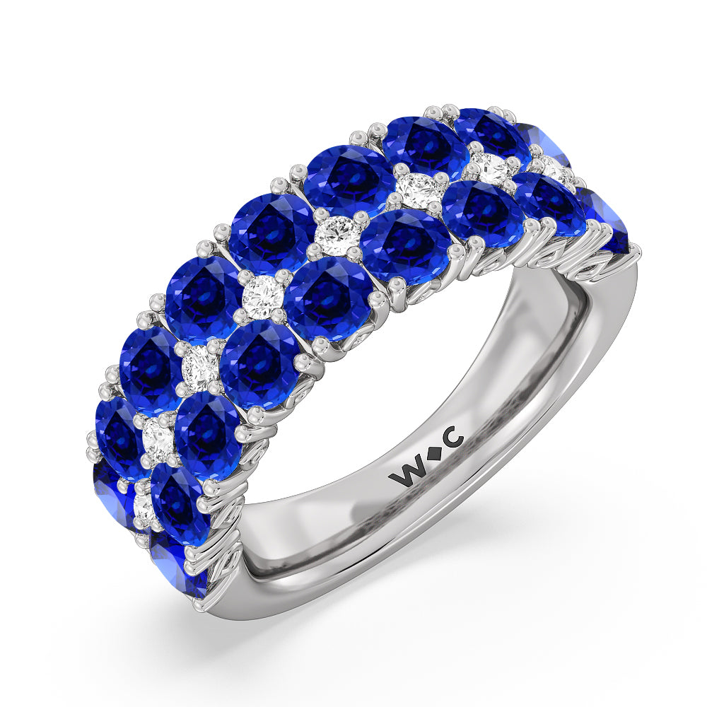 Created Sapphire and Diamond High Line Anniversary Ring with 14KT White Gold Cut Diamond in 14KT White Gold view 2

