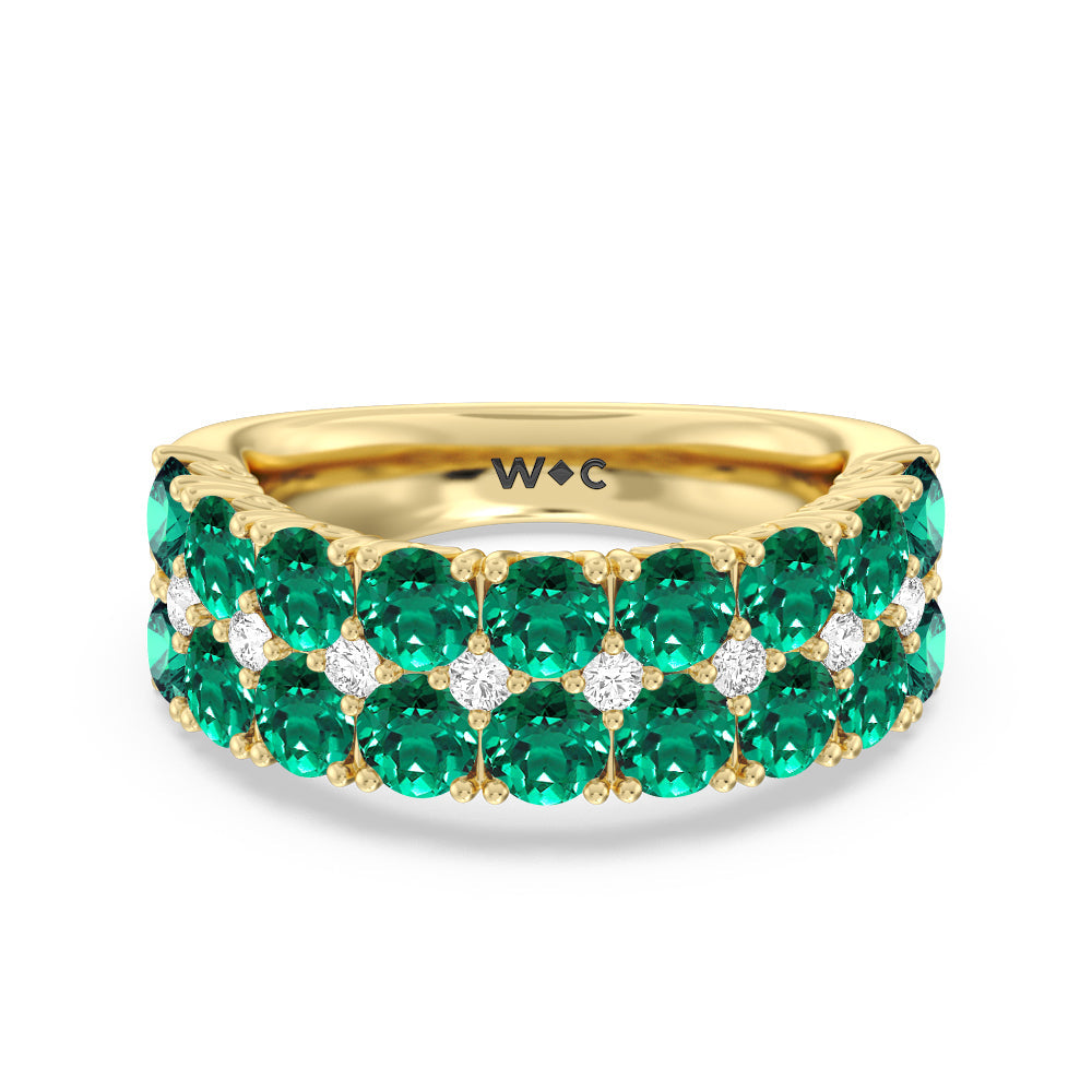Created Emerald and Diamond High Line Anniversary Ring with 14KT Yellow Gold Cut Diamond in 14KT Yellow Gold view 1
