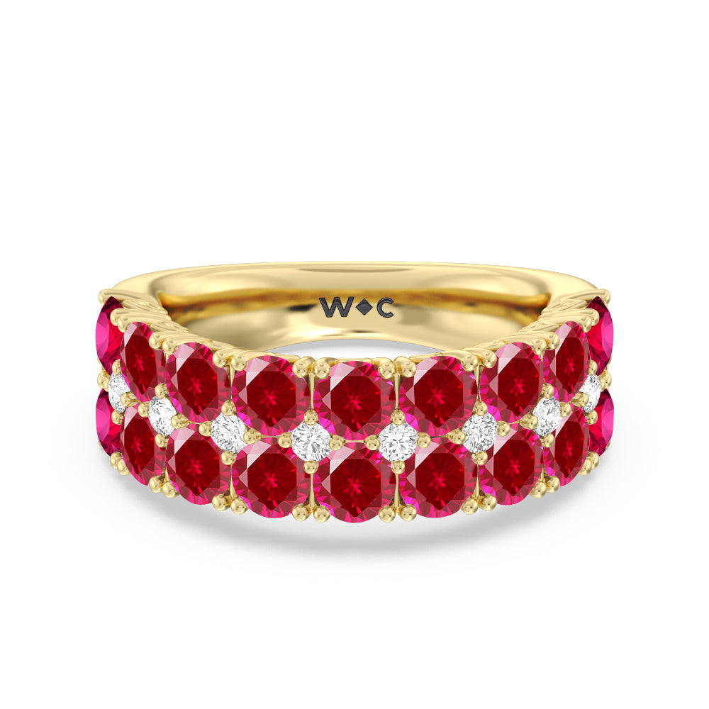 Created Ruby and Diamond High Line Anniversary Ring with 14KT Yellow Gold Cut Diamond in 14KT Yellow Gold view 1
