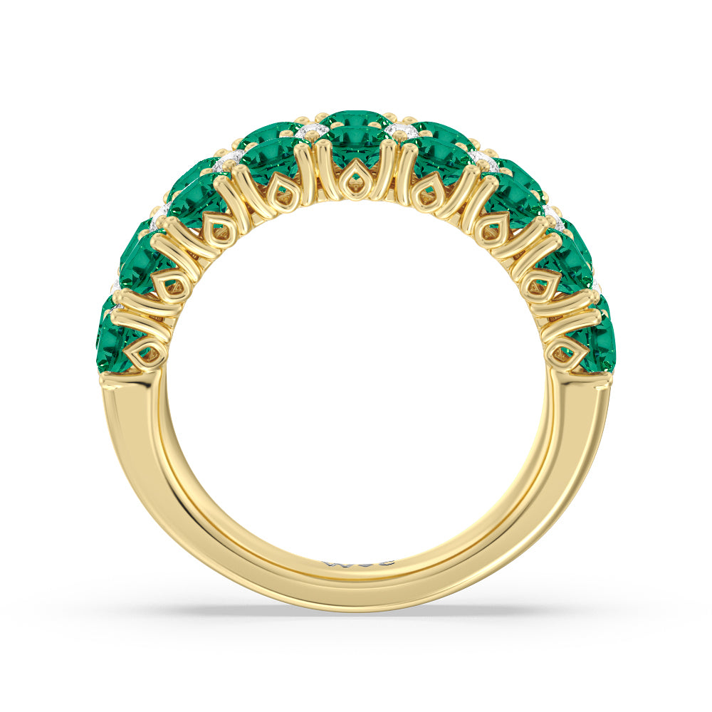 Created Emerald and Diamond High Line Anniversary Ring with 14KT Yellow Gold Cut Diamond in 14KT Yellow Gold view 3
