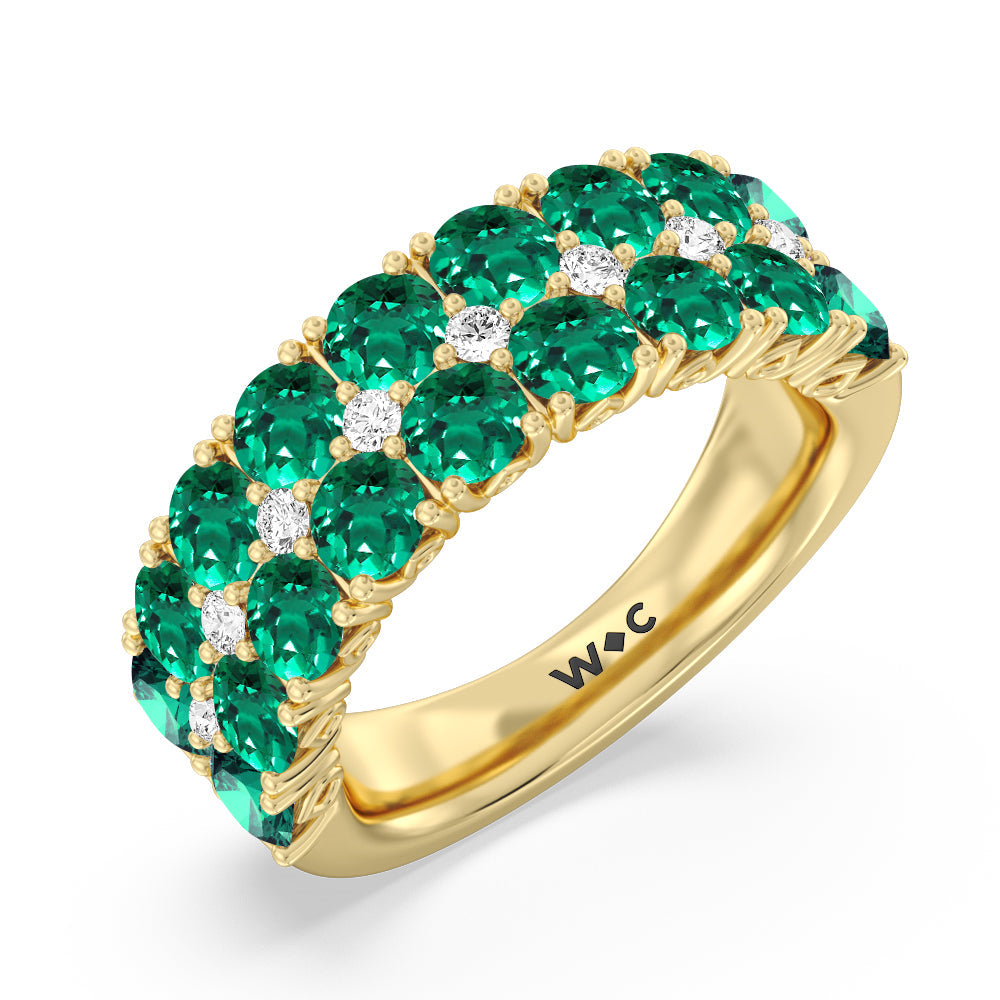 Created Emerald and Diamond High Line Anniversary Ring with 14KT Yellow Gold Cut Diamond in 14KT Yellow Gold view 2
