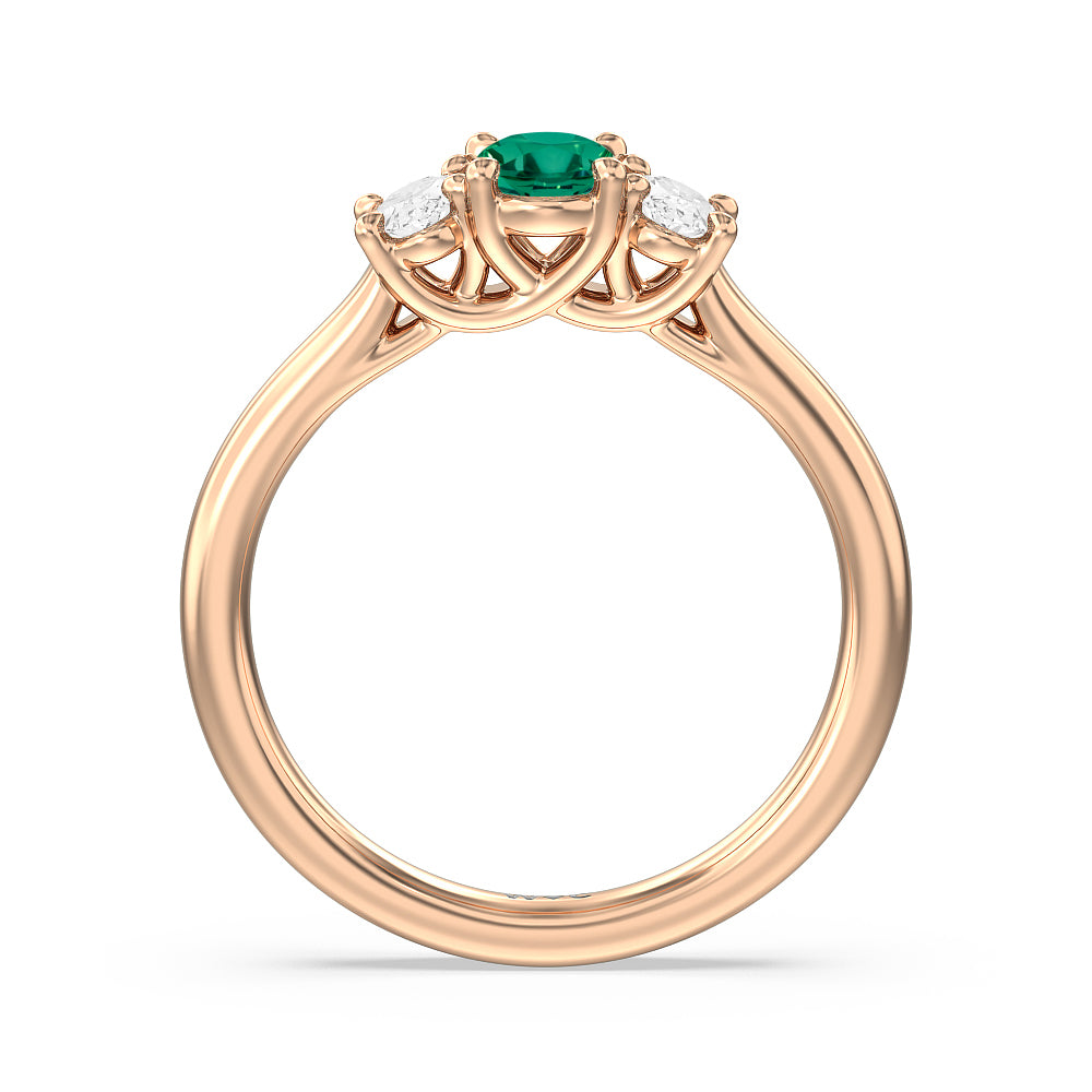 Created Emerald Center And Oval Cut Three Stone Diamond Ring with 14KT Rose Gold Cut Diamond in 14KT Rose Gold view 3
