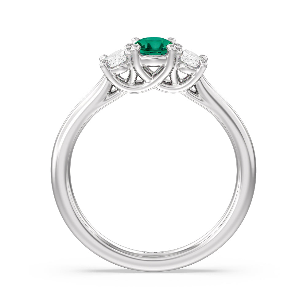 Created Emerald Center And Oval Cut Three Stone Diamond Ring with 14KT White Gold Cut Diamond in 14KT White Gold view 3
