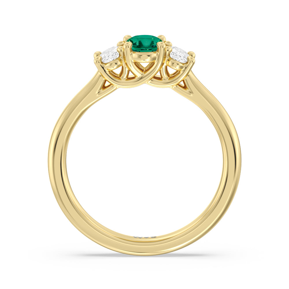 Created Emerald Center And Oval Cut Three Stone Diamond Ring with 14KT Yellow Gold Cut Diamond in 14KT Yellow Gold view 3
