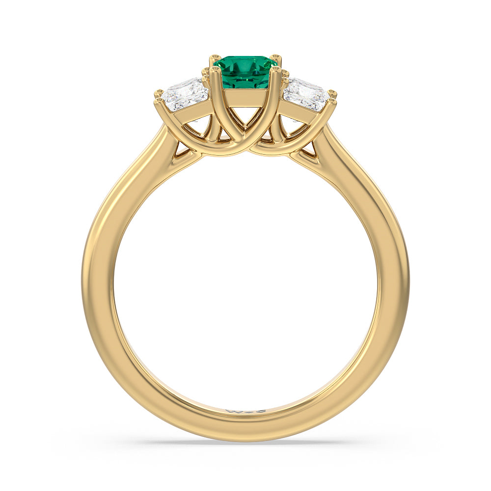 Created Emerald Center And Princess Cut Three Stone  Diamond Ring with 14KT Yellow Gold Cut Diamond in 14KT Yellow Gold view 3

