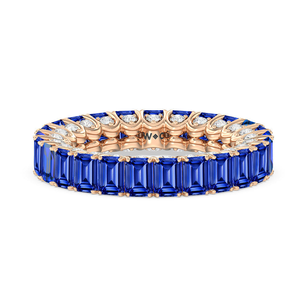 Created Sapphire Emerald Split Prong Basket Eternity Ring with 14KT Rose Gold Cut Diamond in 14KT Rose Gold view 1
