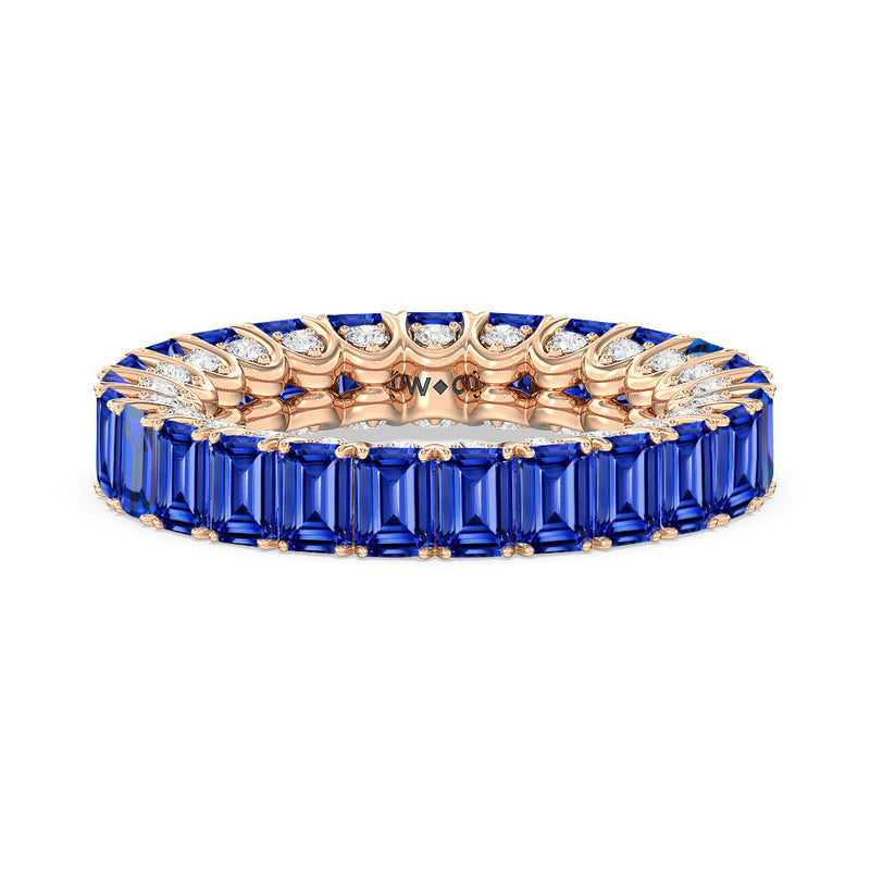 Created Sapphire Emerald Split Prong Basket Eternity Ring