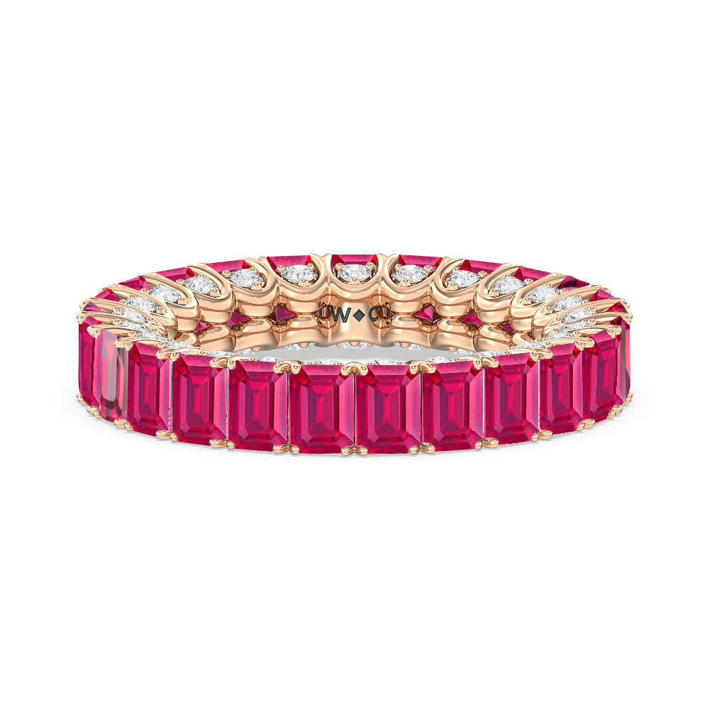 Created Ruby Emerald Split Prong Basket Eternity Ring with 14KT Rose Gold Cut Diamond in 14KT Rose Gold view 1
