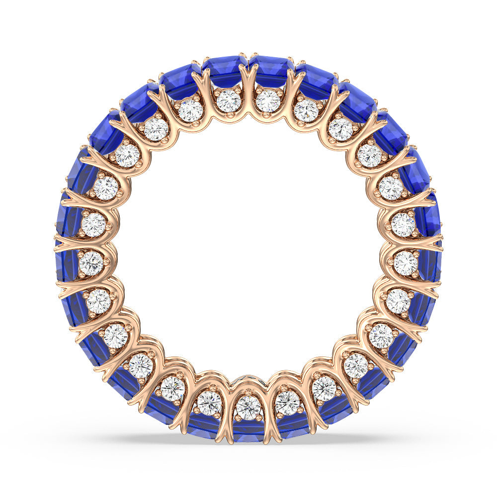 Created Sapphire Emerald Split Prong Basket Eternity Ring with 14KT Rose Gold Cut Diamond in 14KT Rose Gold view 3
