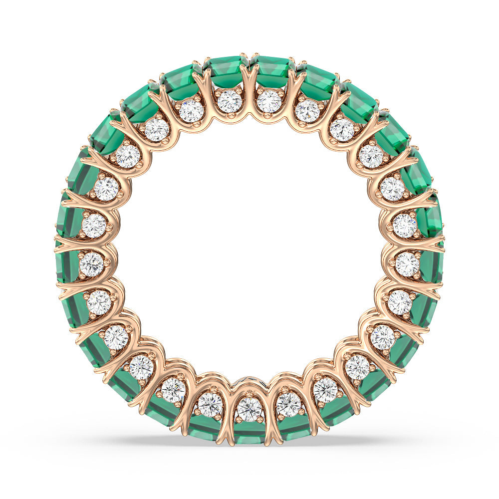 Created Emerald Split Prong Basket Eternity Ring with 14KT Rose Gold Cut Diamond in 14KT Rose Gold view 3

