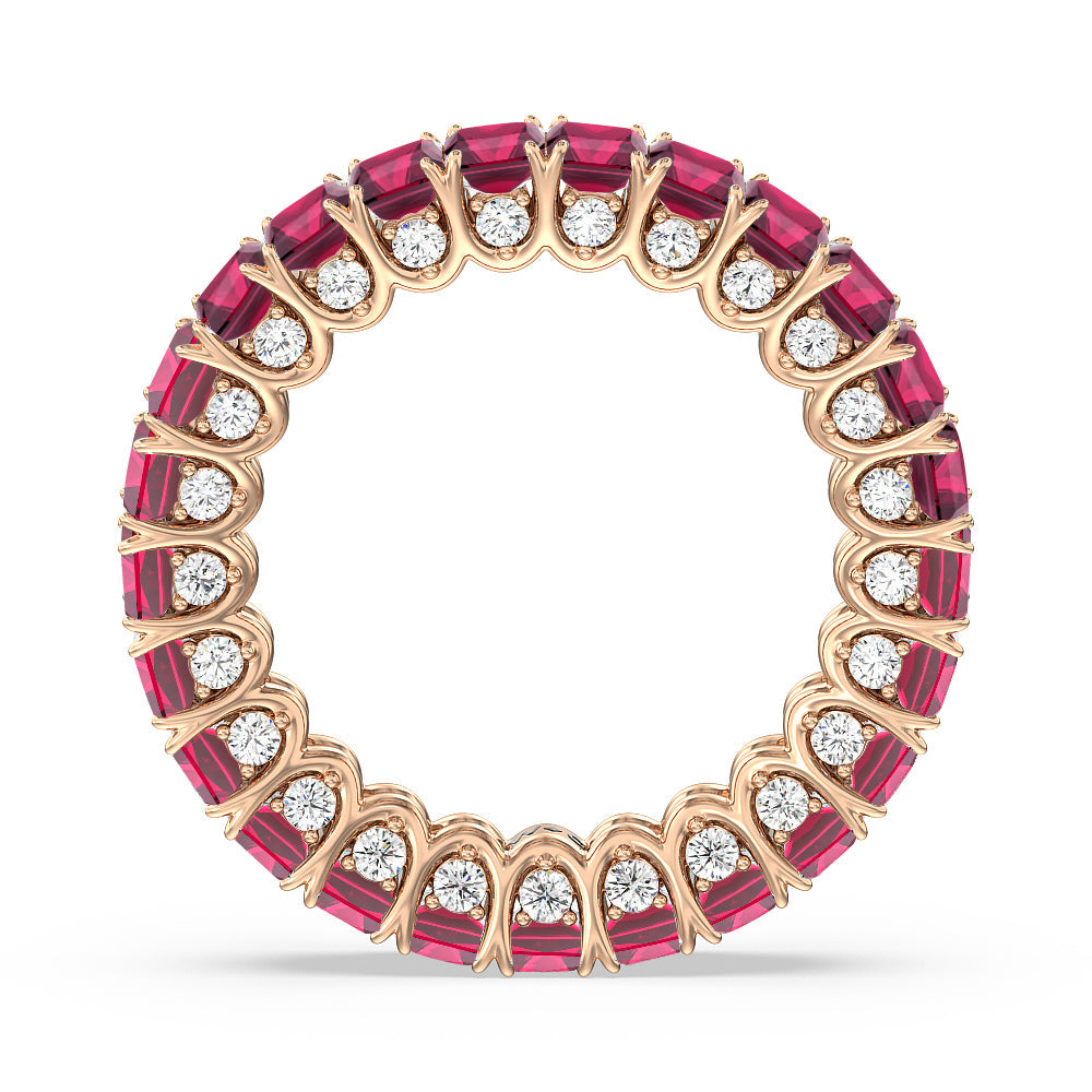Created Ruby Emerald Split Prong Basket Eternity Ring with 14KT Rose Gold Cut Diamond in 14KT Rose Gold view 3
