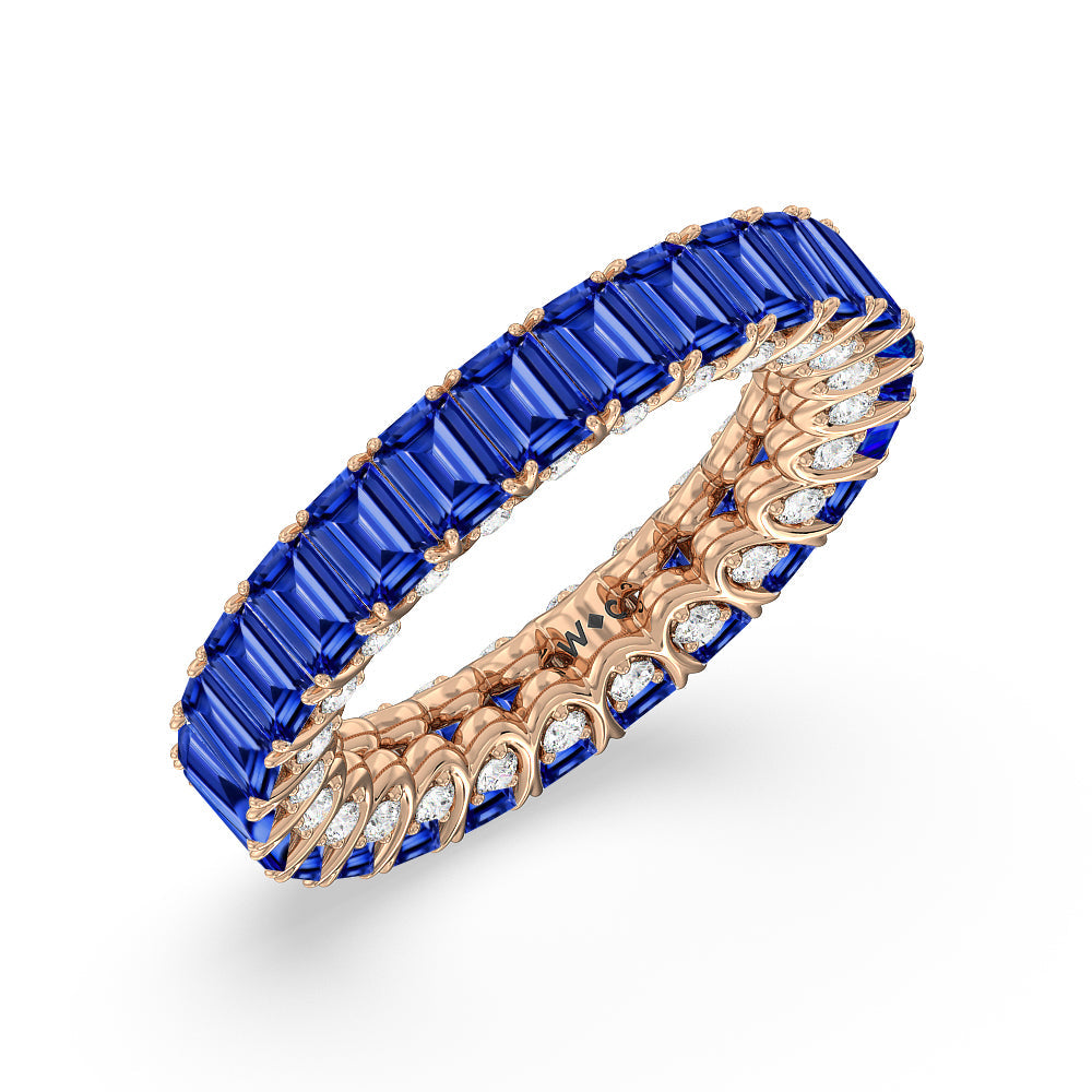 Created Sapphire Emerald Split Prong Basket Eternity Ring with 14KT Rose Gold Cut Diamond in 14KT Rose Gold view 2
