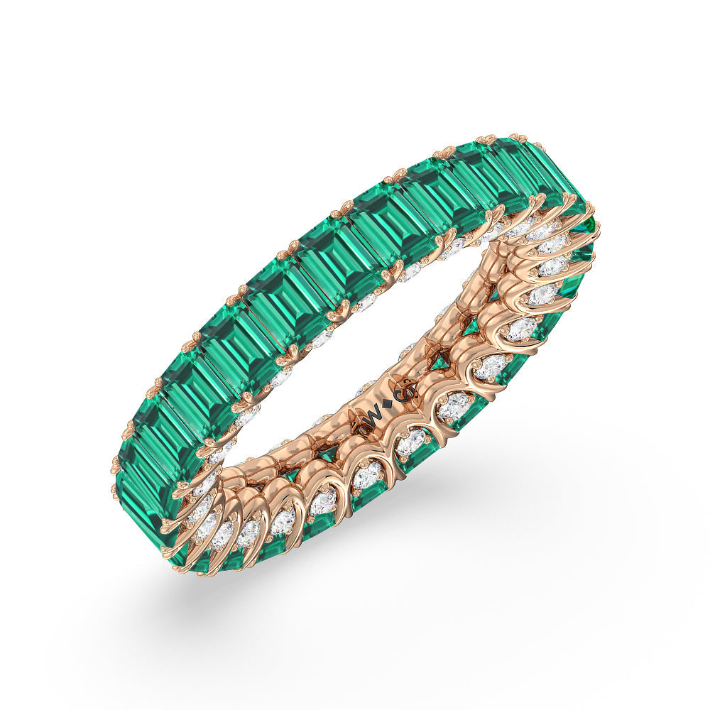 Created Emerald Split Prong Basket Eternity Ring with 14KT Rose Gold Cut Diamond in 14KT Rose Gold view 2
