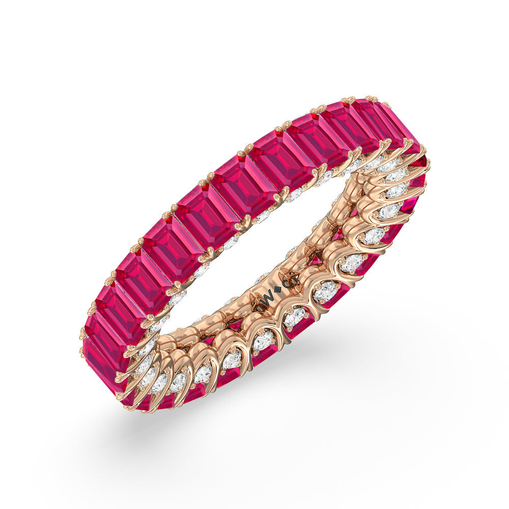 Created Ruby Emerald Split Prong Basket Eternity Ring with 14KT Rose Gold Cut Diamond in 14KT Rose Gold view 2
