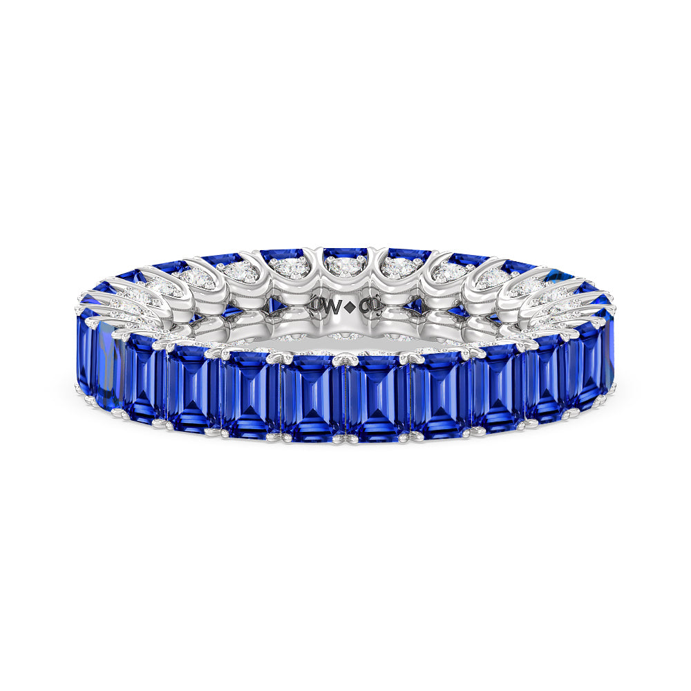 Created Sapphire Emerald Split Prong Basket Eternity Ring Size 6.25 with 14KT White Gold Cut Diamond in 14KT White Gold view 1
