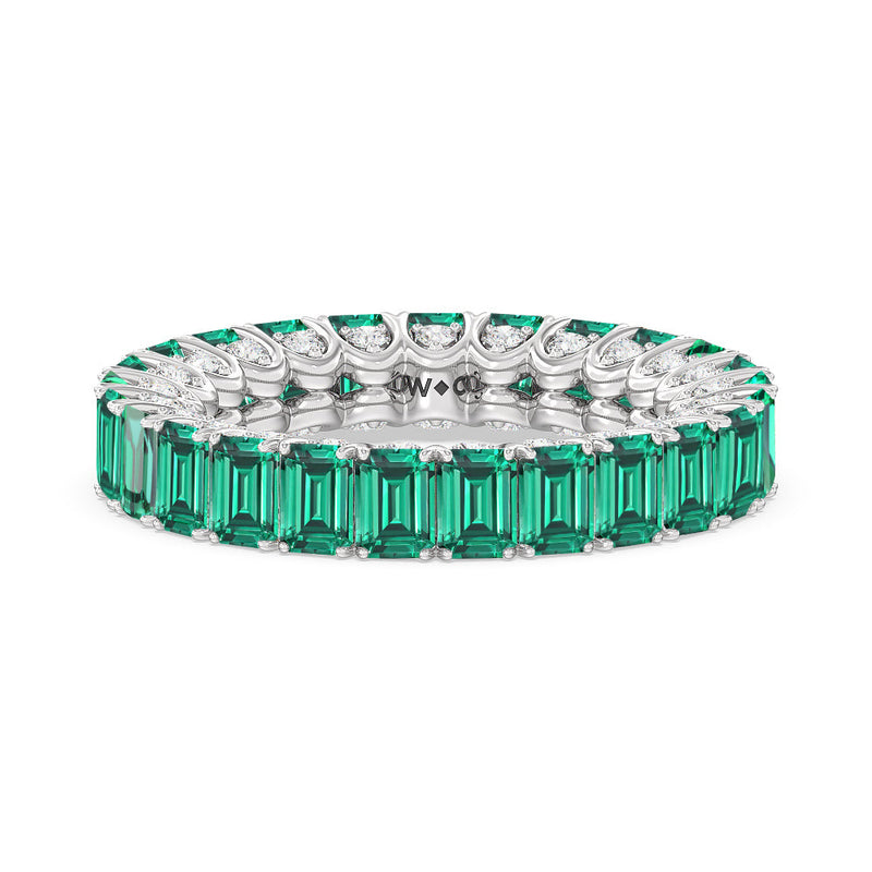 Created Emerald Split Prong Basket Eternity Ring