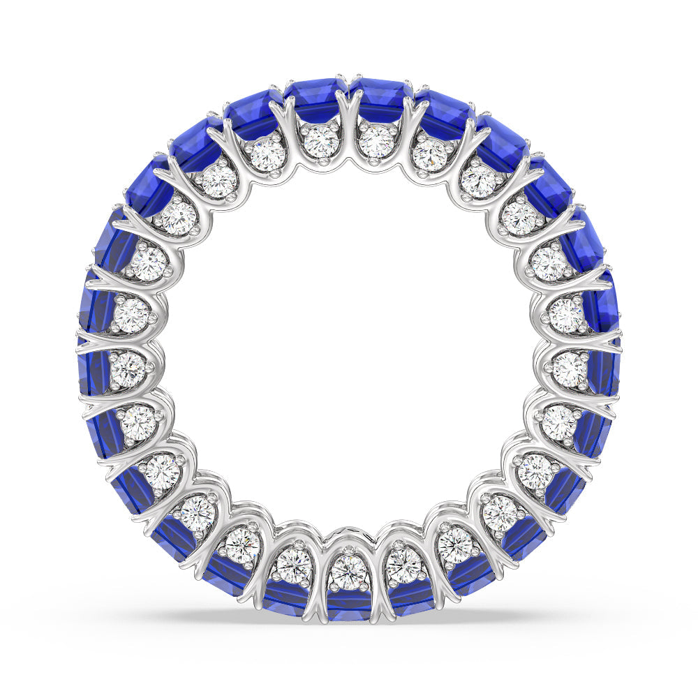Created Sapphire Emerald Split Prong Basket Eternity Ring Size 6.25 with 14KT White Gold Cut Diamond in 14KT White Gold view 3
